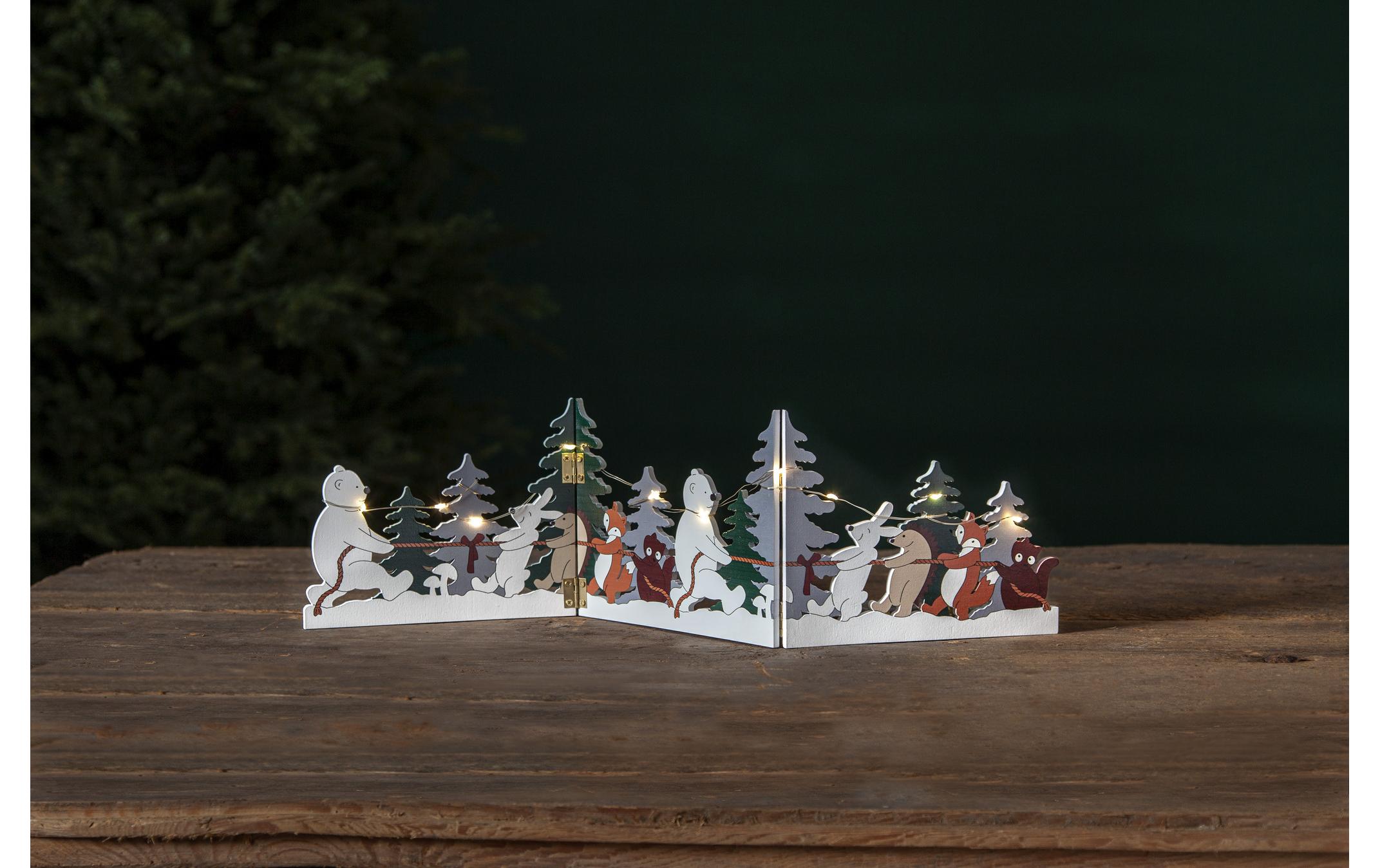Tischdeko Forest Friends, 48 cm, MehrfarbigDekorative Szene aus lasergeschnittenem Holz