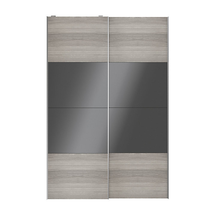 Portes de placard coulissantes 2 vantaux panneaux anthracite brillants et effet chêne grisé GoodHome Atomia H. 225 x L. 150 x ép. 5,5 cm