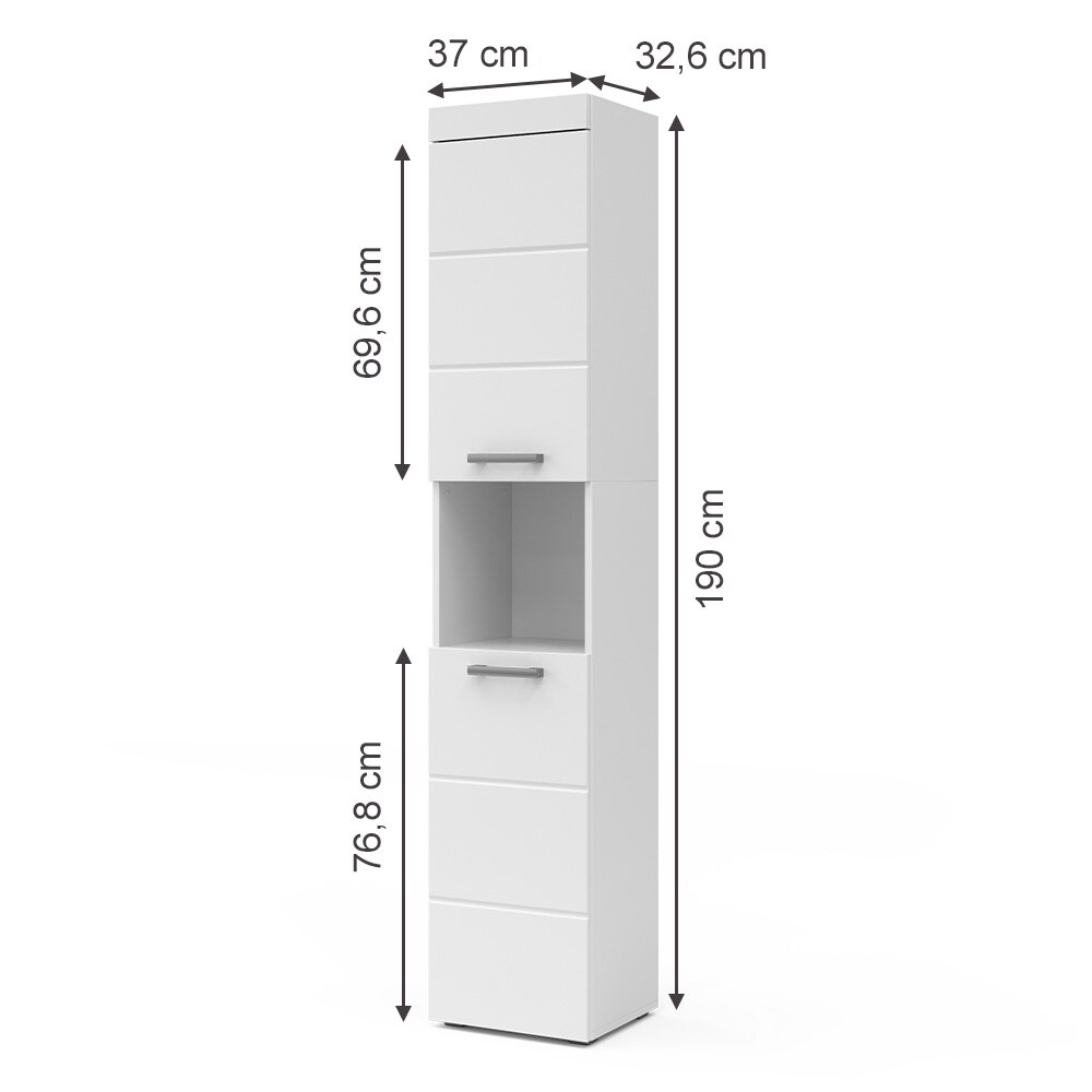 Vicco Hochschrank Badschrank Badezimmermöbel Luna Weiß Skandi 37x190 cm Badezimmer Schrank Badmöbel Schranktür Schrankfach Ablage Aufbewahrung