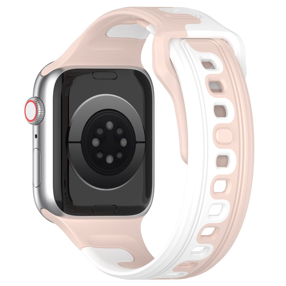 Apple Watch (49/46/45/44 mm) Silikon Sport Armband Dual Color Wellenmuster (Gelenkumfang: 180-220mm) - Rosa / Weiss
