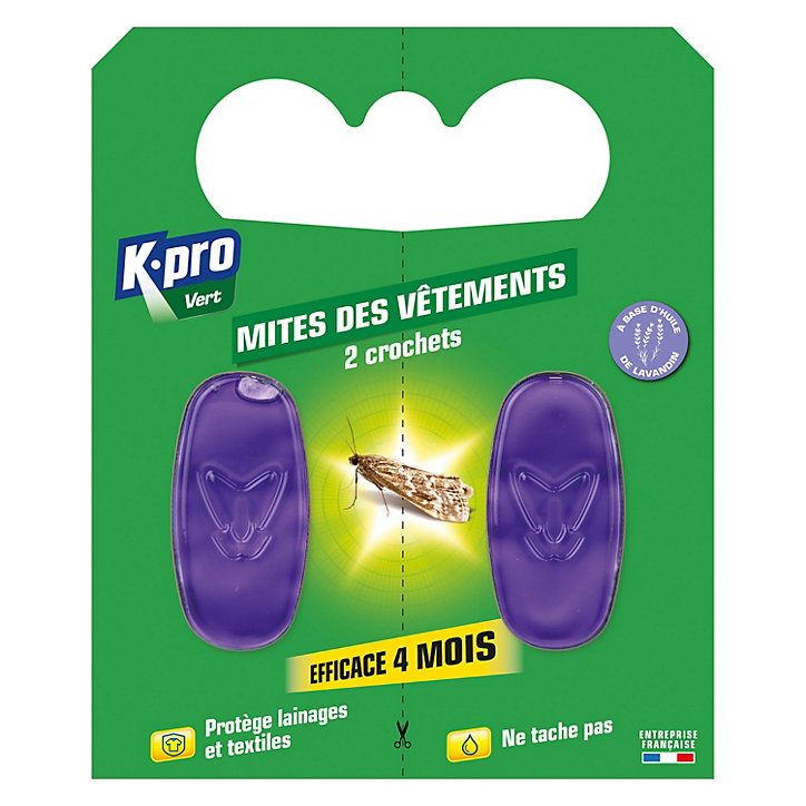 2 crochets anti-mites en gel pour vêtements K.PRO VERT senteur lavande
