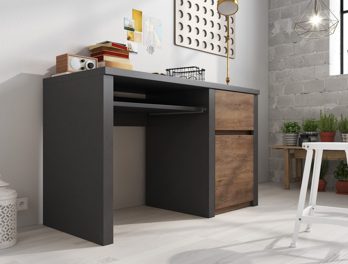 Meubella - Bureau Monaco - Eiken - Grijs - 120 cm