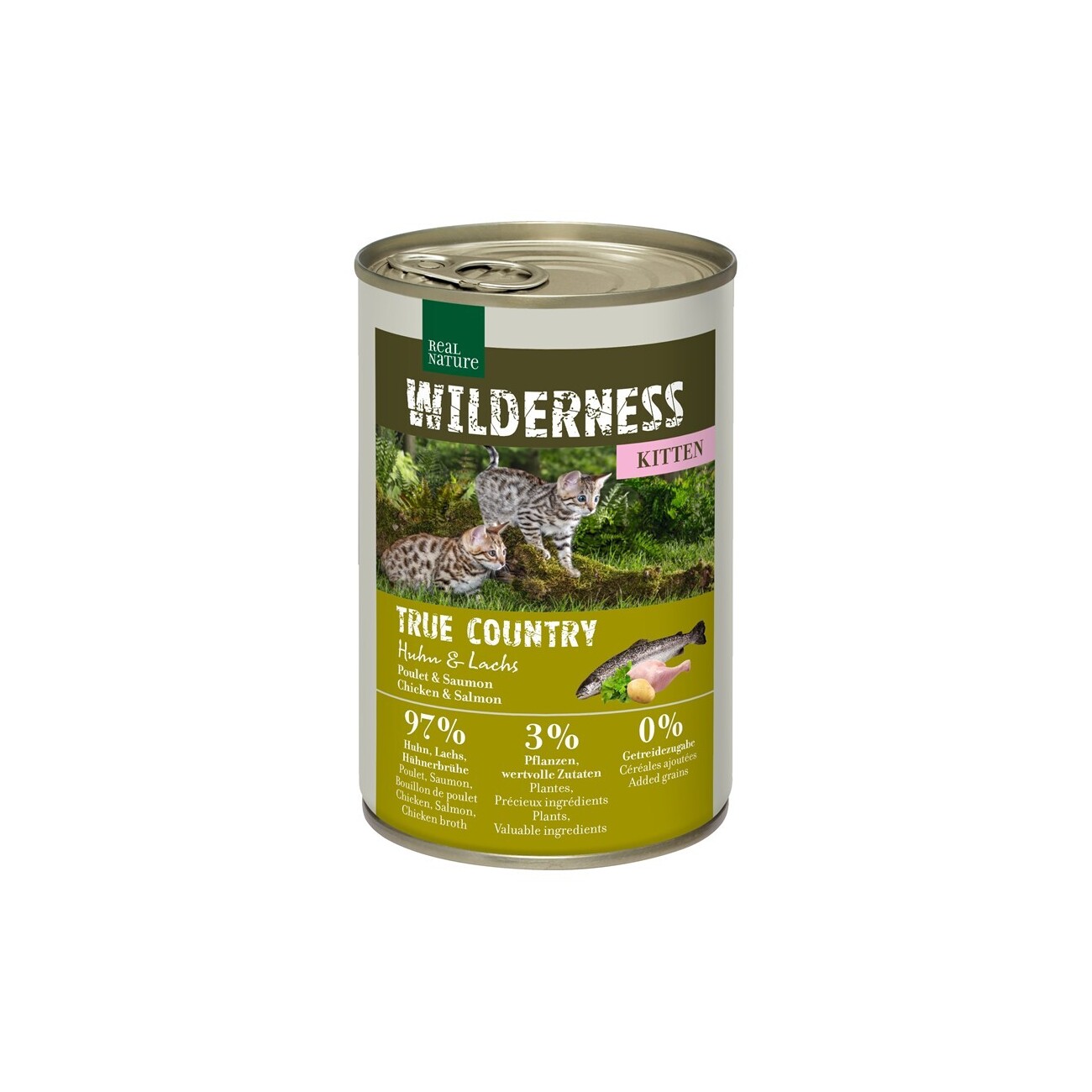 REAL NATURE WILDERNESS Nassfutter Katze, Kitten True Country, Huhn und Lachs 6x400 g