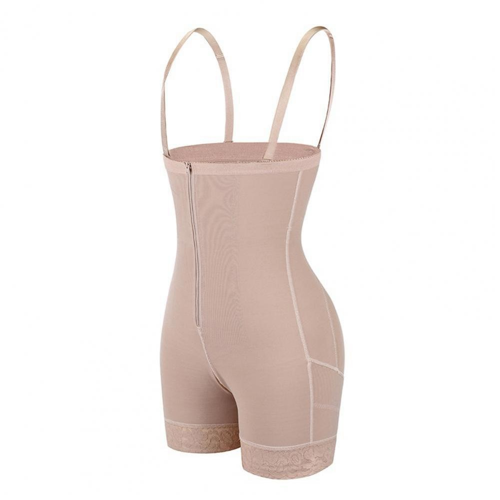 (Gr. L) Damen Body Former Shapewear Bauchweg Unterwäsche Hohe Korsett Taille   Träger - Nude