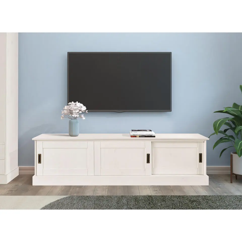 Harry - TV-meubel met 3 deuren in wit grenen