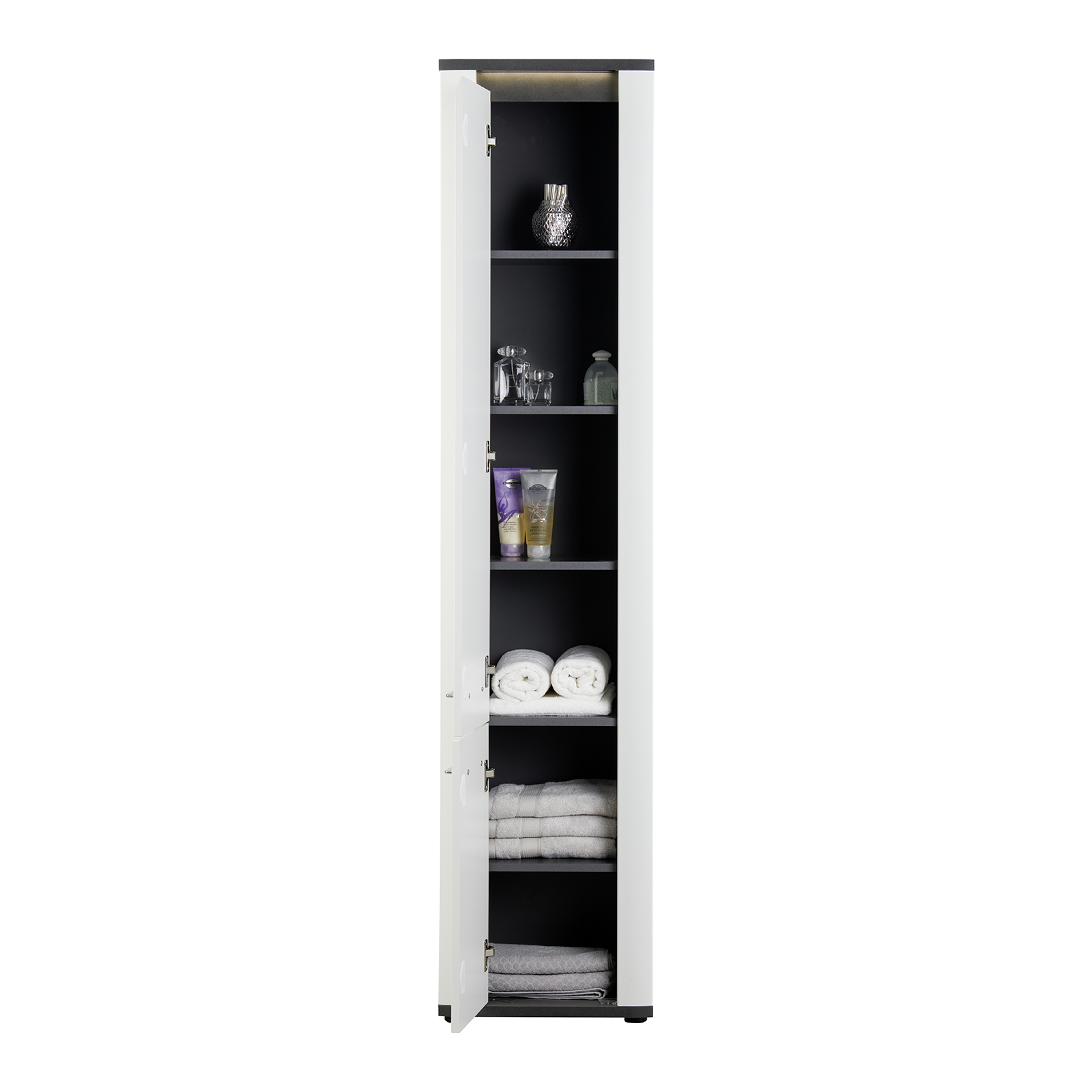 Luca Bessoni Hochschrank ALASSIO - weiß Hochglanz - Matera dunkel - 190 cm hoch