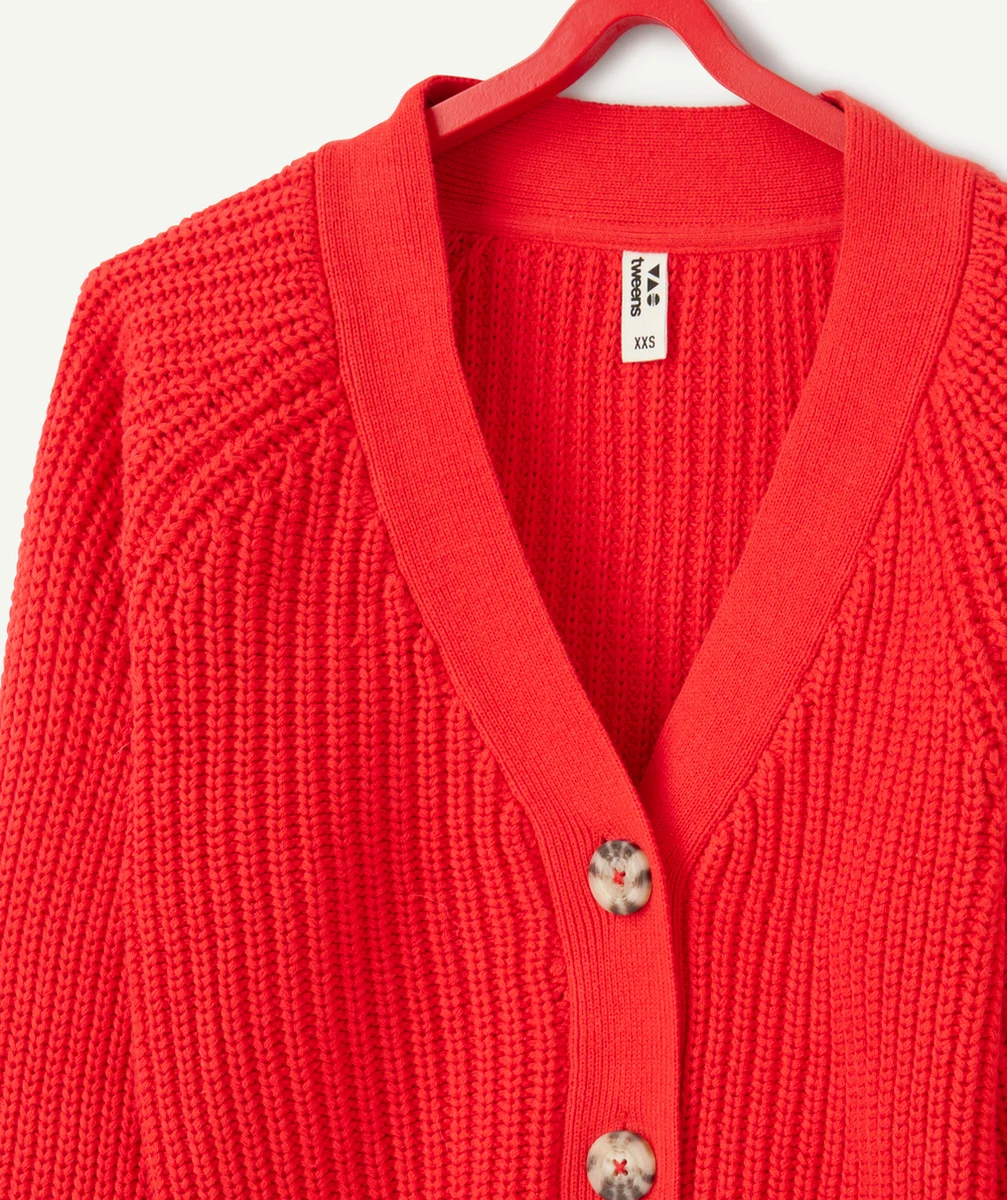 gilet en tricot manches longues fille rouge