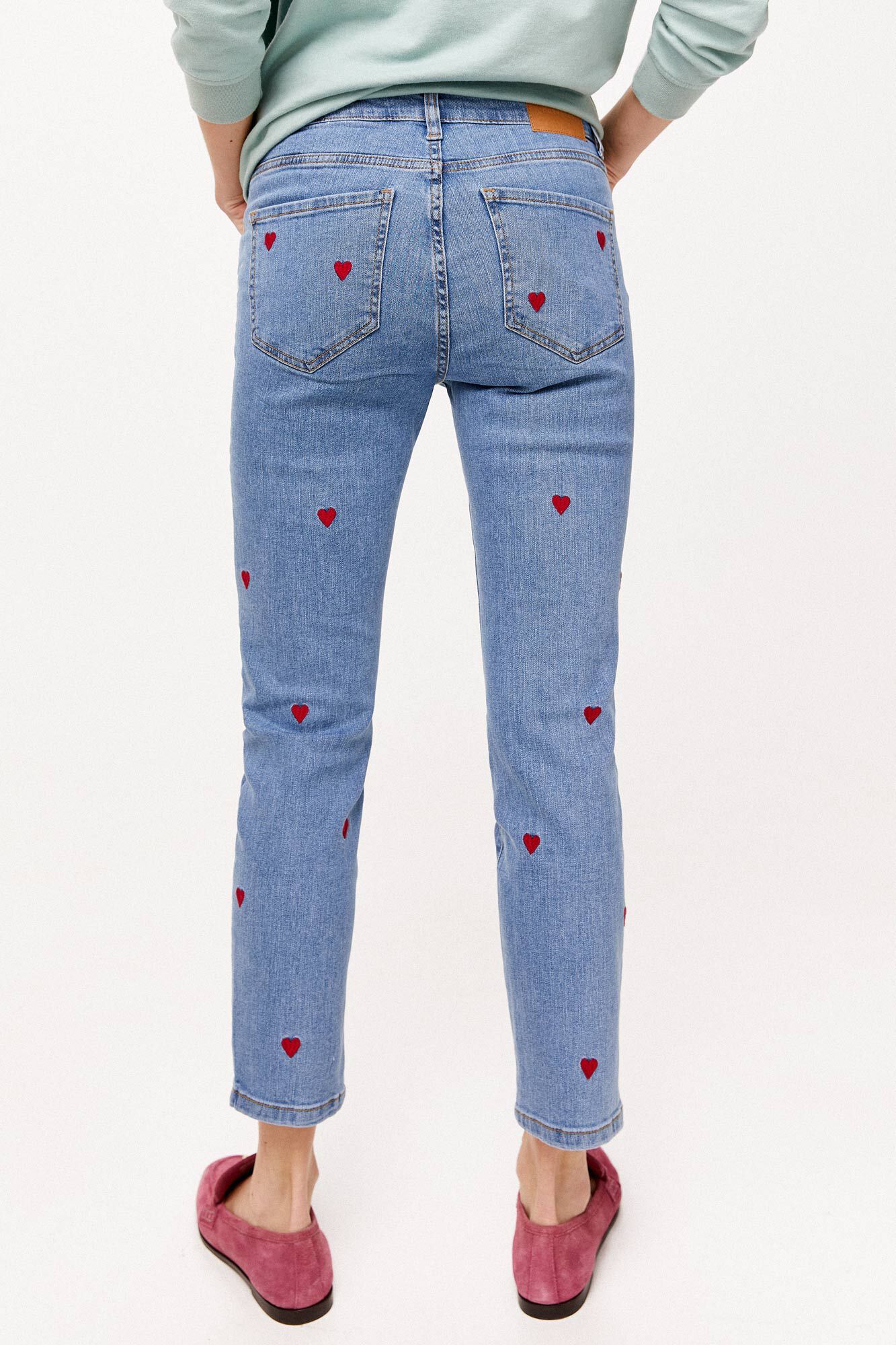Calça jeans cropped com 5 bolsos - Azul