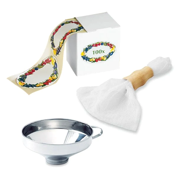 Kit faire son coulis : mousseline à gelée, entonnoir et 100 étiquettes