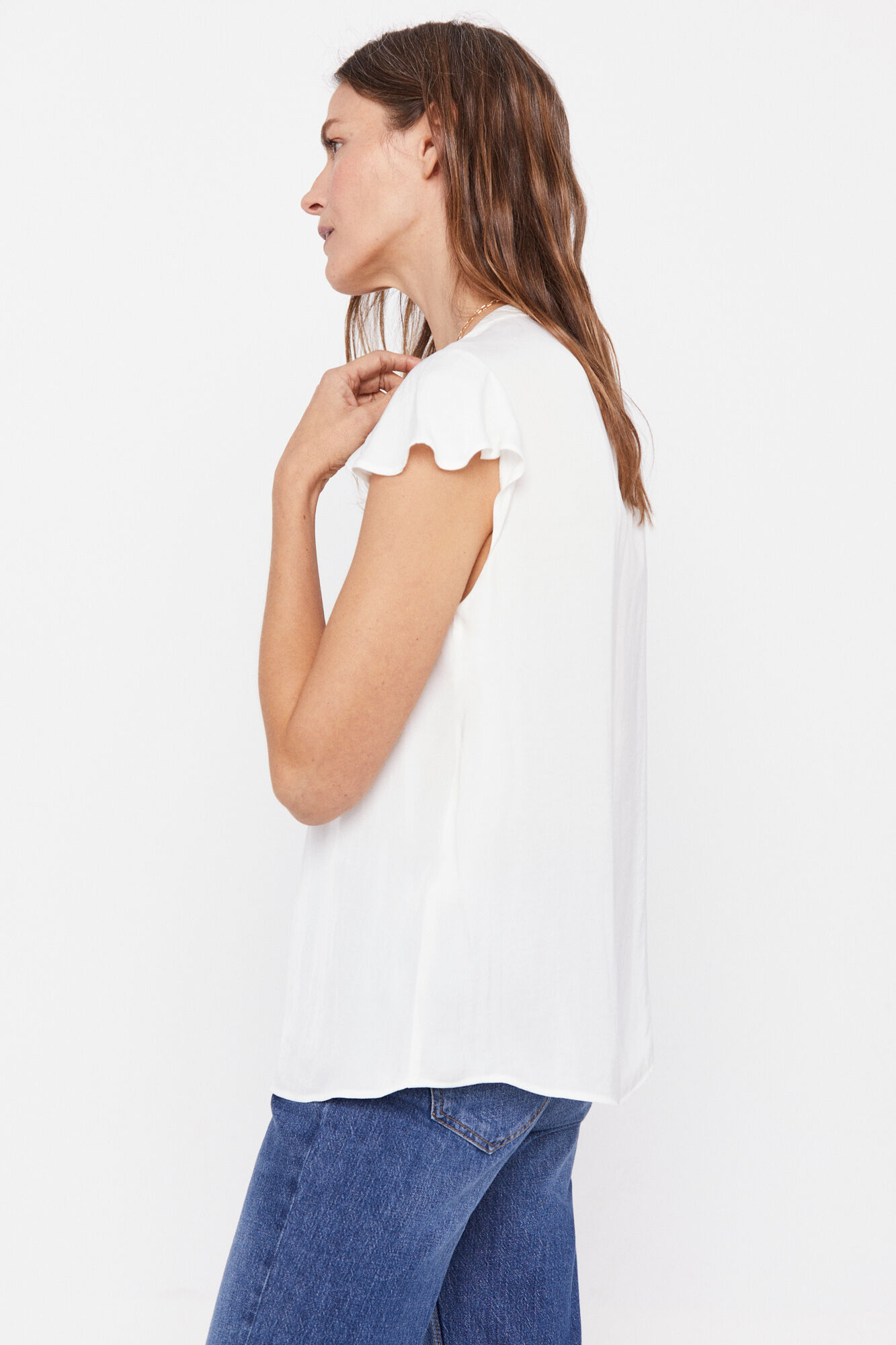 Blusa de cetim com mangas franzidas - Branca