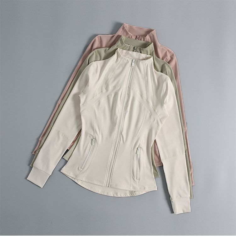 Claduodoe - Sporttop met lange mouwen, col, effen rits en slanke pasvorm