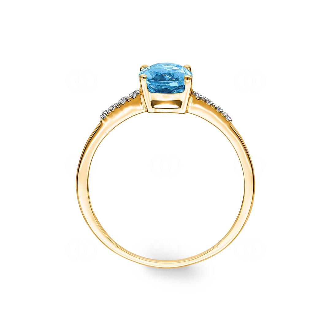 Damenring 750/18 K Gelbgold mit Blautopas oval und Diamanten 0.02 ct H/si