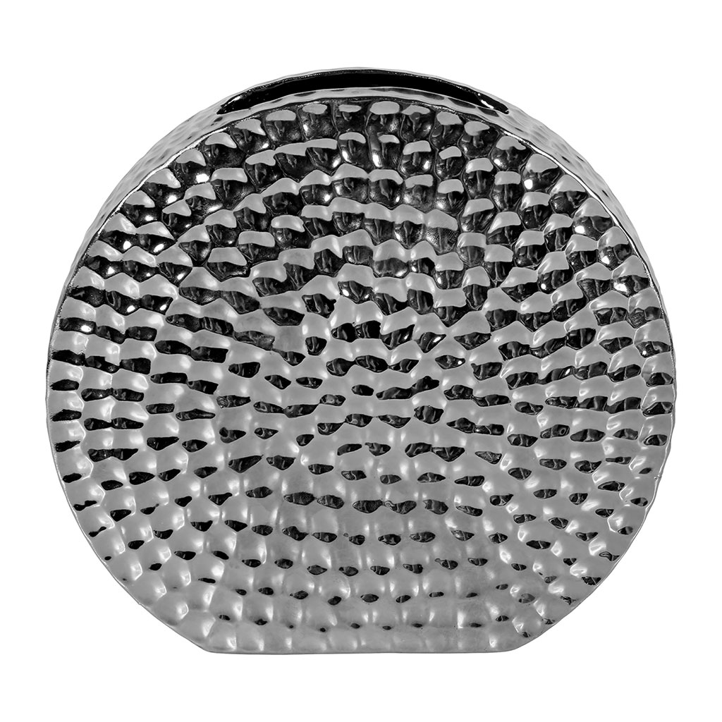 Vase en céramique rond martelé argenté 18.5x20.5x5cm