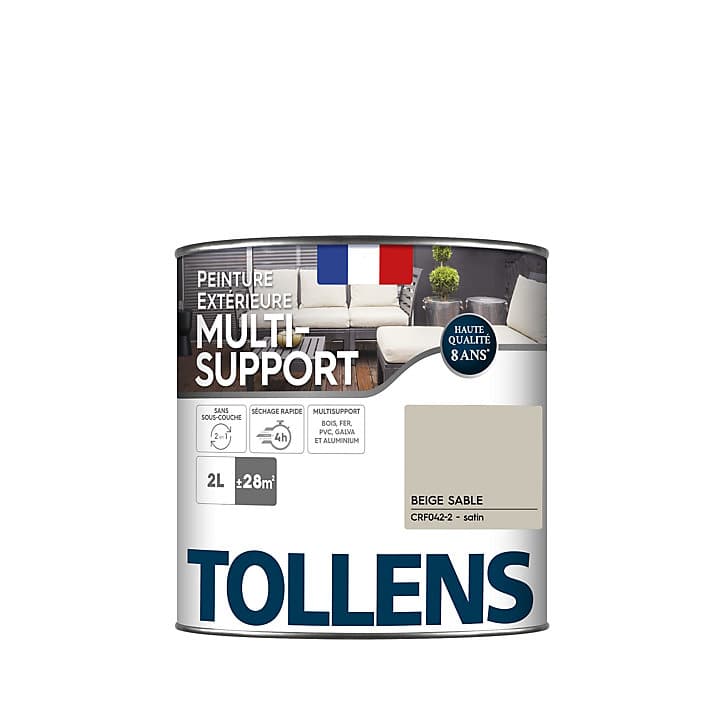 Peinture extérieure multi-supports Tollens satin beige sable 2L