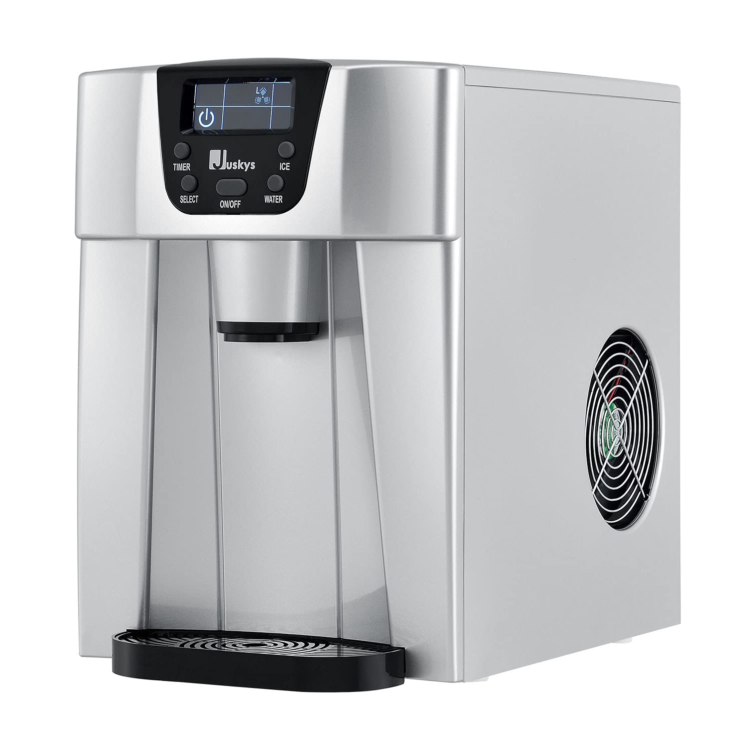 Juskys® Eiswürfelmaschine PIM200L mit 2in1 Direkt-Spender & Timer — bis 12kg / Tag, Eiswürfel in 6-10 Minuten, 2 Größen, 2L Tank — Eiswürfelbereiter silber