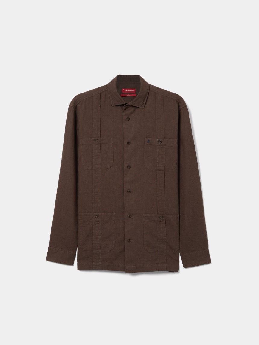 Sobrecamisa em linho e algodão com bolsos