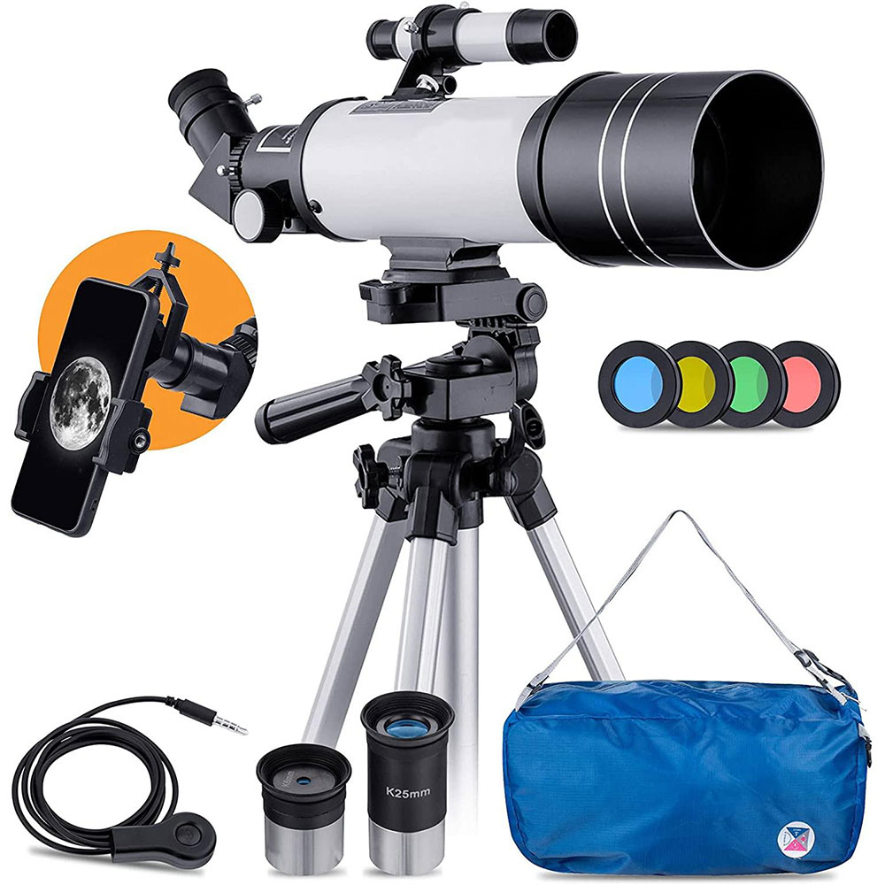 (11-tlg. Set) Kinder Teleskop mit Stativ 16x/66x Vergrösserung Astronomisches Fernglas - Schwarz / Silber