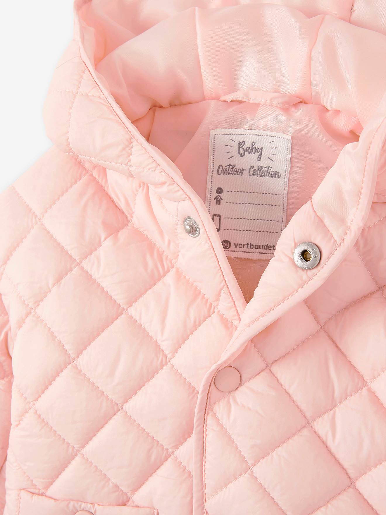 Jaqueta acolchoada com capuz para bebê, rosa claro liso