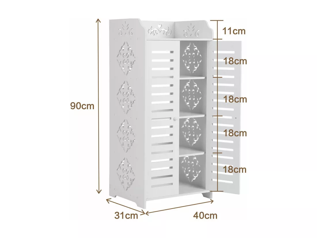 Meuble à Chaussures 5 Étagères,Armoire à chaussures d'entrée 2 portes,Conception de motif découpé,40x31x90cm,Blanc