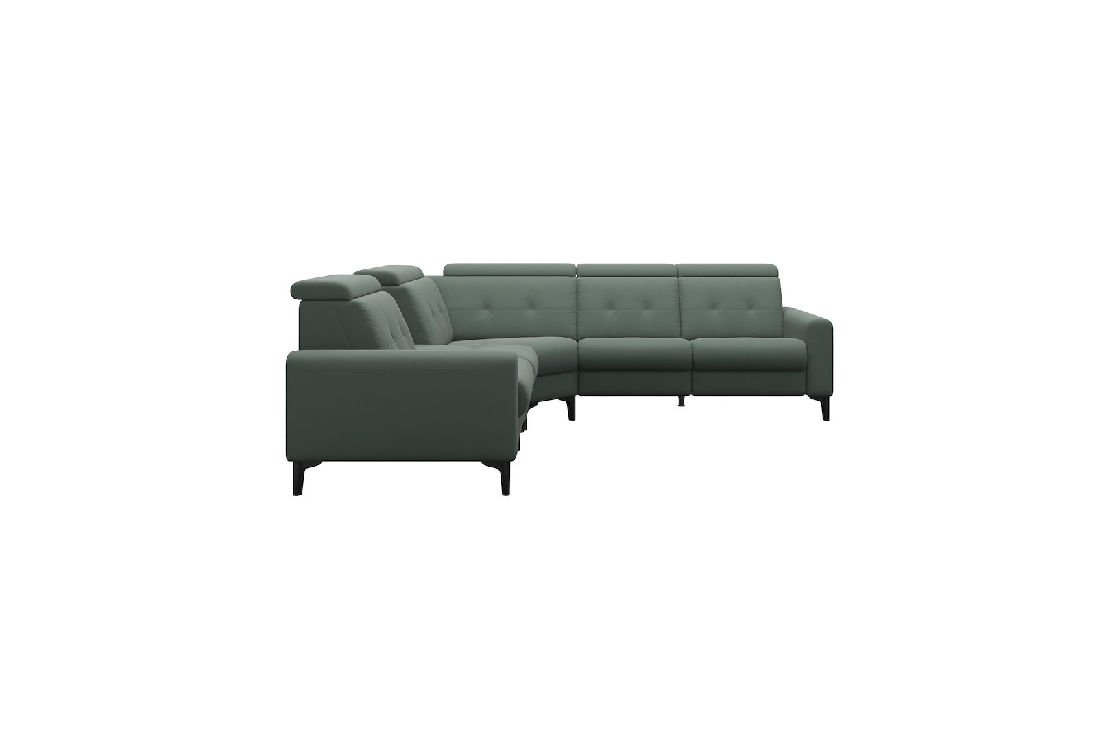 Anna C12 hjørnesofa (PCenterCMM) Hud Paloma Sage Green med A1 arm og polerte organiske sort alu ben, 14 cm. (Power-Center-CornerManual-Manual)