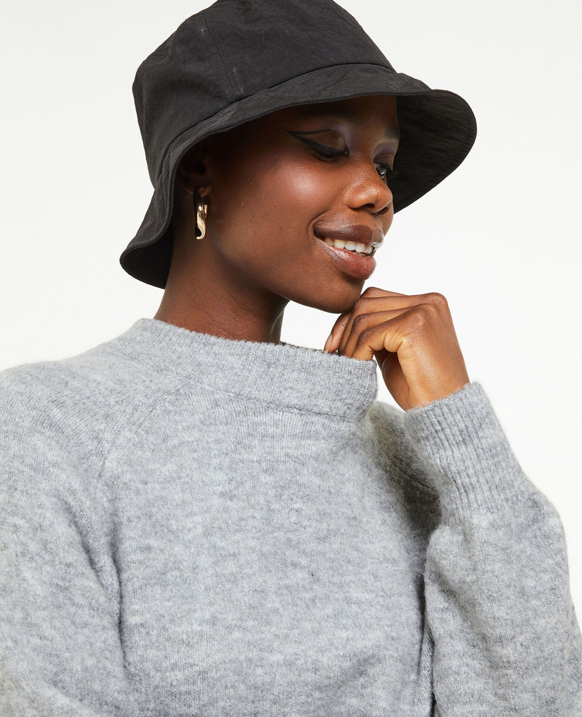 Pull col rond avec laine - Gris foncé
