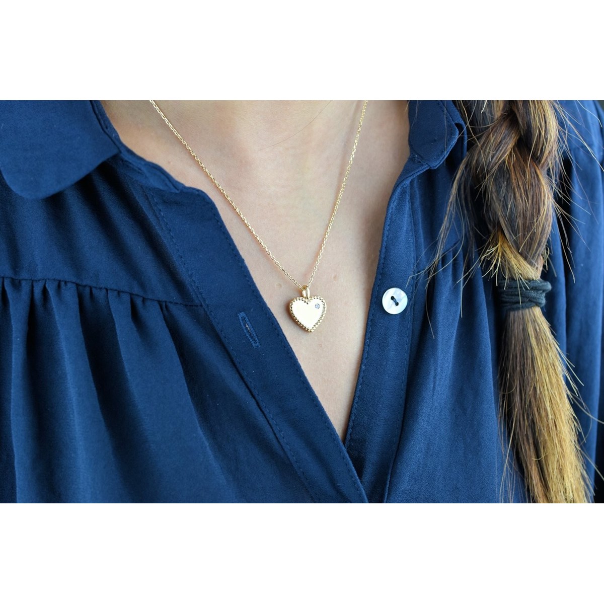 Collier pendentif coeur serti d'un oxyde de zirconium Plaqué OR 750 3 microns