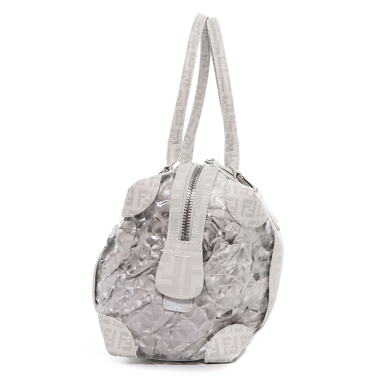 Fendi Sac bowling Vintage Transparent & Toile Monogramme blanc - Très bon état - L.25 cm