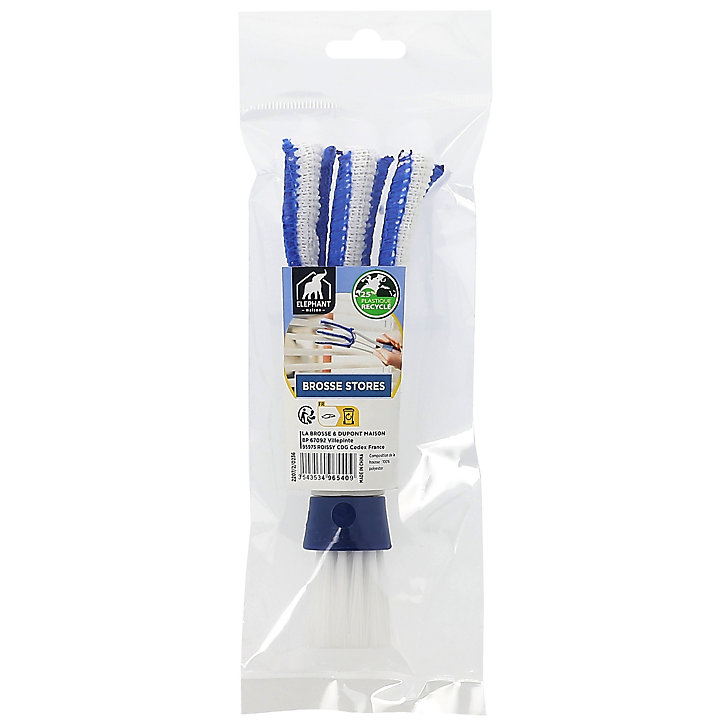 Brosse stores vénitiens polyester blanc & bleu Eléphant L.16 × l.40 × H.2,5 cm