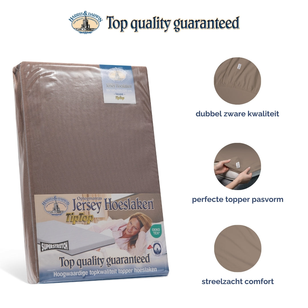 Harris&Darwin - Hoeslaken -  Jersey - Taupe - 90x200cm