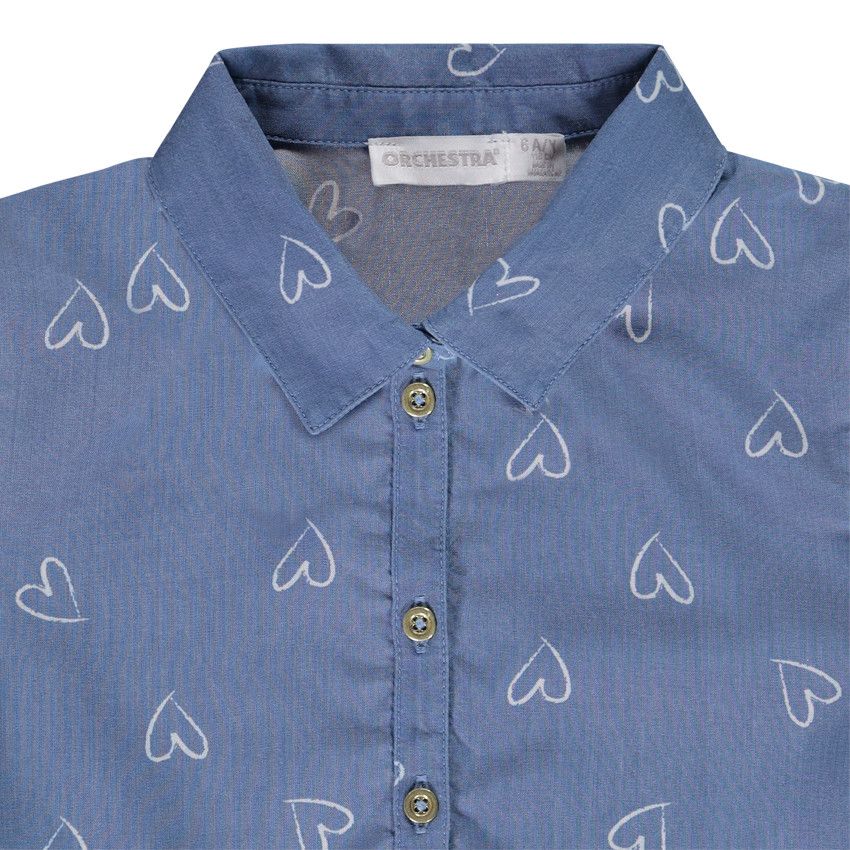Tunique volantée effet denim en lyocell avec imprimé coeurs pour fille - Bleu