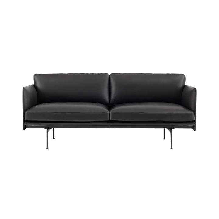 Muuto - Outline Sofa 2-Sitzer, verkehrsschwarz (RAL 9017) / schwarz Refine Leather (EU)