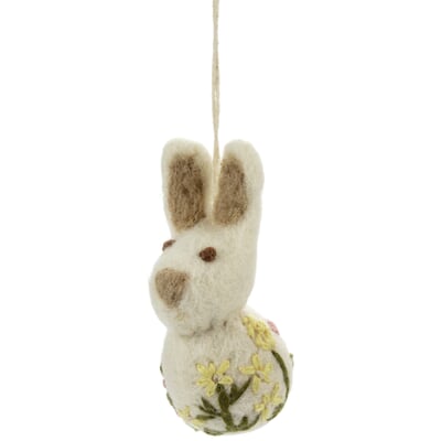 Anhänger Osterhase Filz bestickt, Weiß