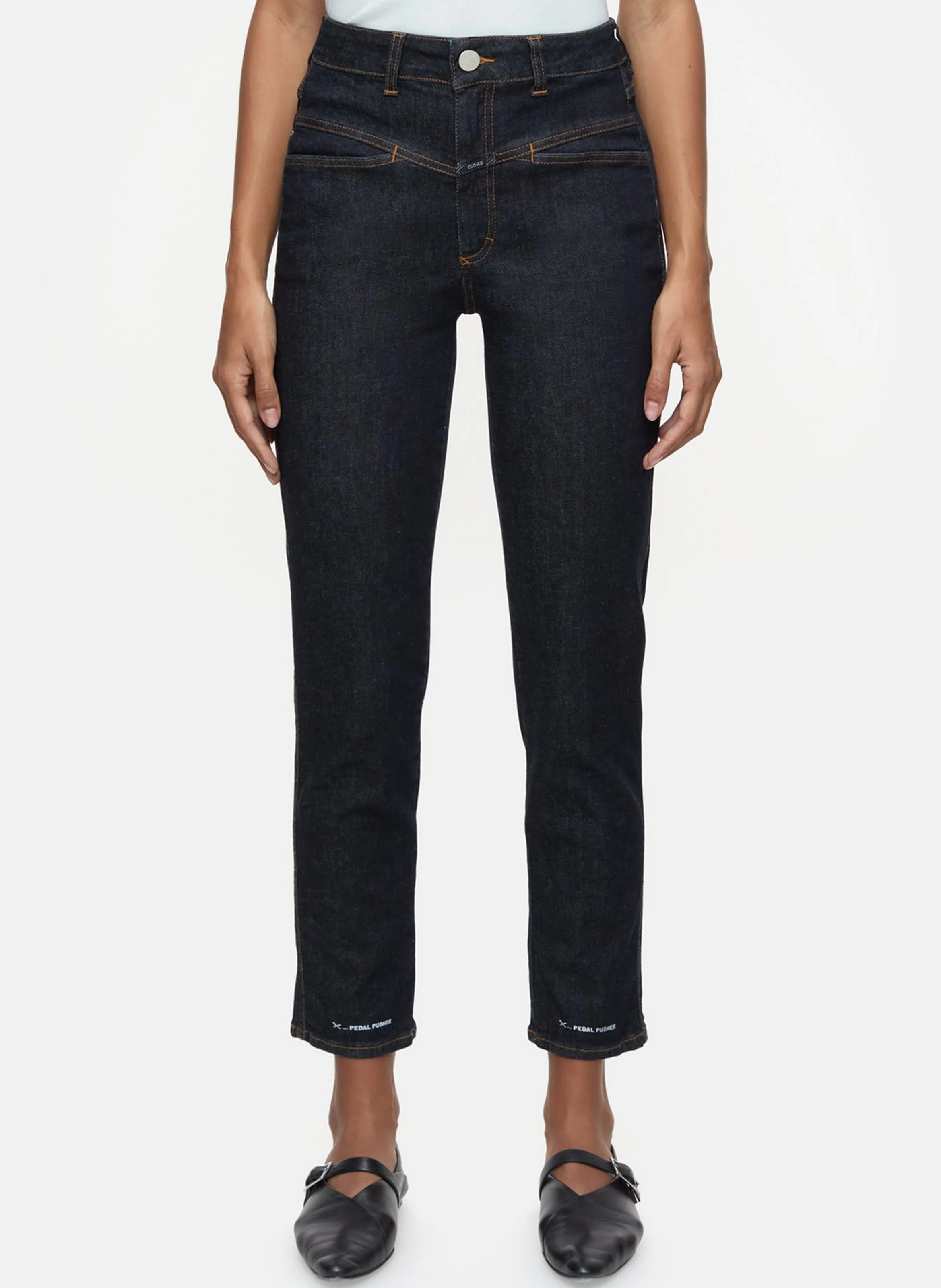 Jean slim taille haute en denim stretch | Bleu