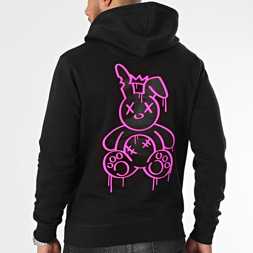 Sweat Capuche Edition Limitée 30 ex. Lapin King Carbone Noir Rose Fluo