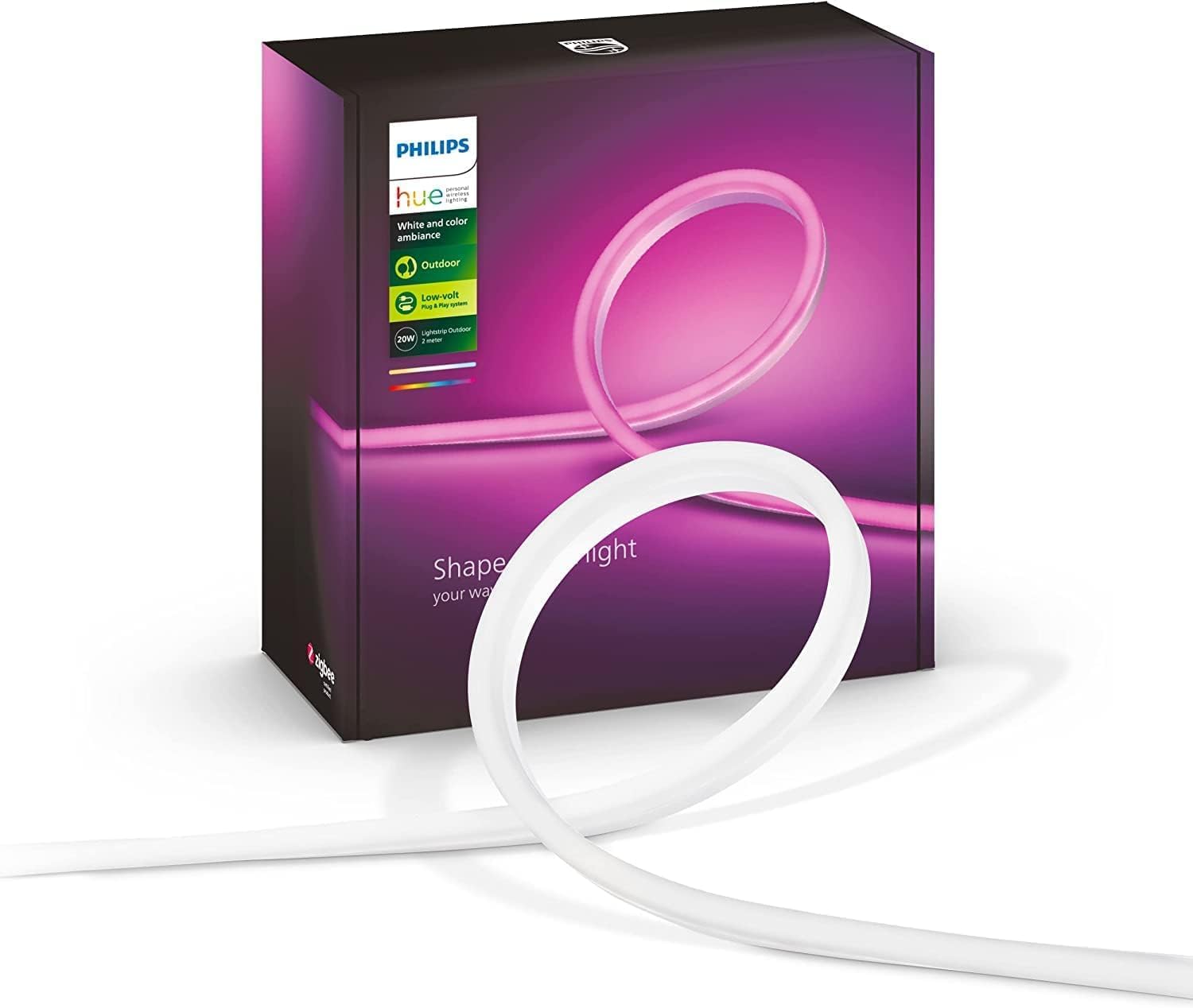 Philips Hue White & Color Ambiance Outdoor Lightstrip (2 m), dimmbarer LED Streifen für das Hue Lichtsystem mit 16 Mio. Farben, smarte Lichtsteuerung über Sprache oder App