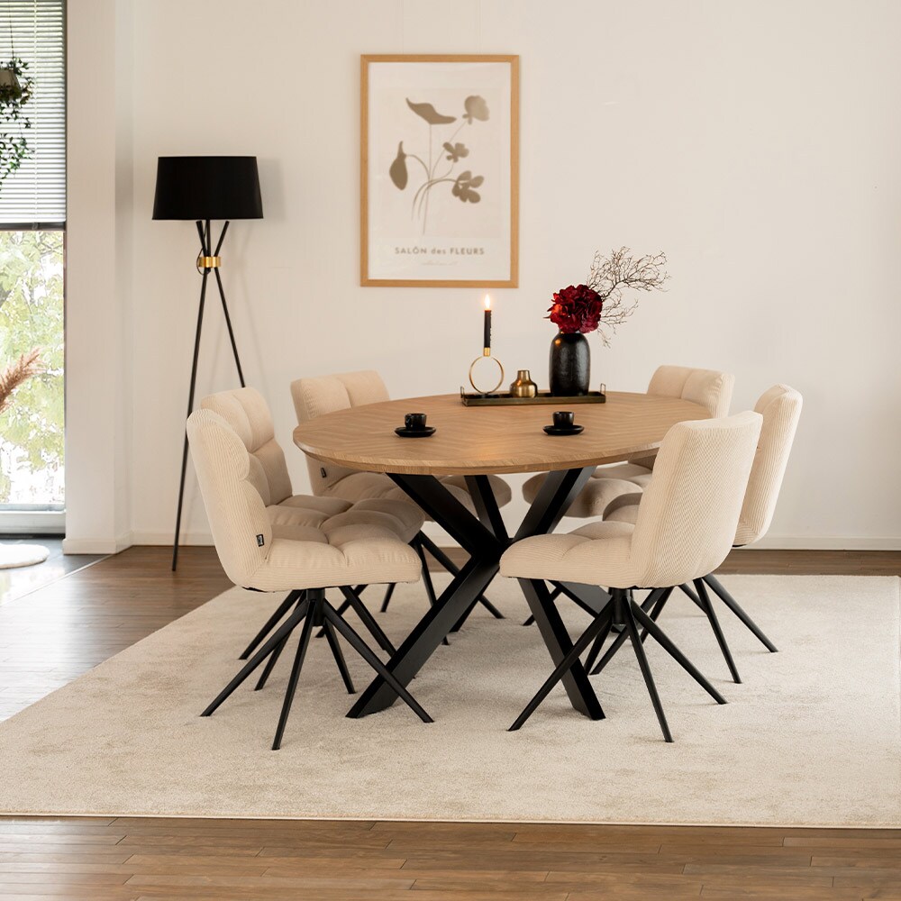 HOME DELUXE Esstisch Oval AVENTIS inkl. Sternfuß - 200 x 120 cm - versch. Farben - Fishbone Oak