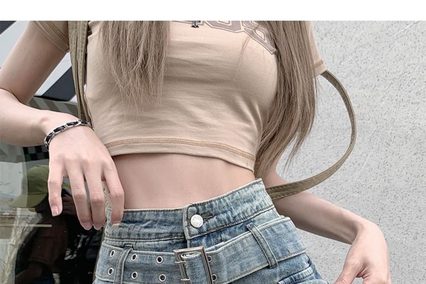 CosmoCorner - Mini-kokerrok van gewassen denim met hoge taille en riem