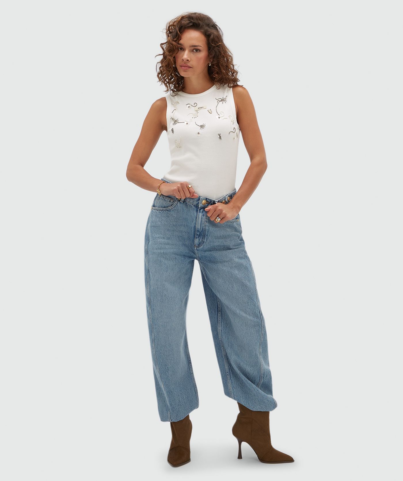 JV-CALIX slim fit top met kralen details - off white