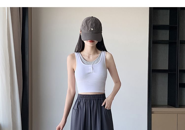 Yohana - Effen cropped rechte broek met elastische taille