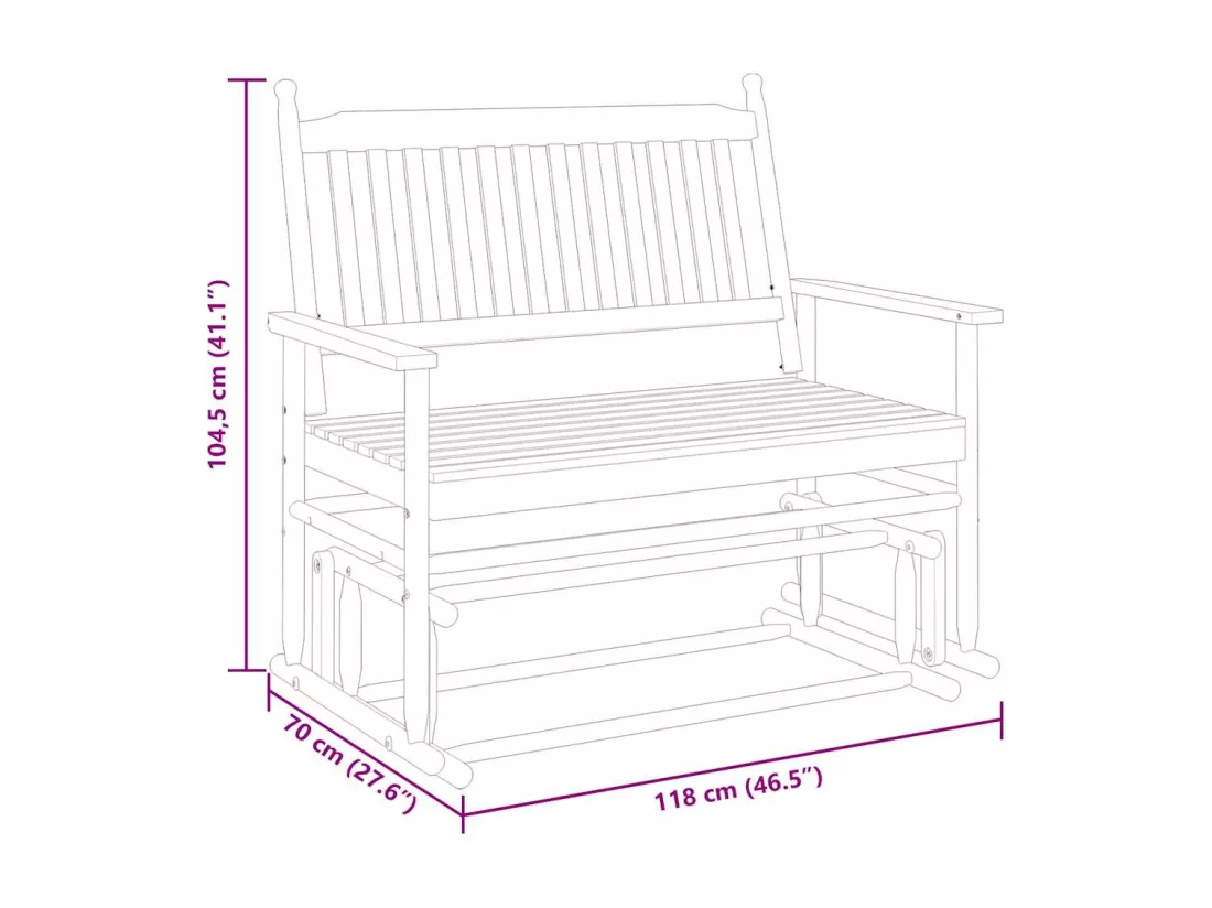 Banc balancelle noir 118x70x104,5 cm bois massif de peuplier
