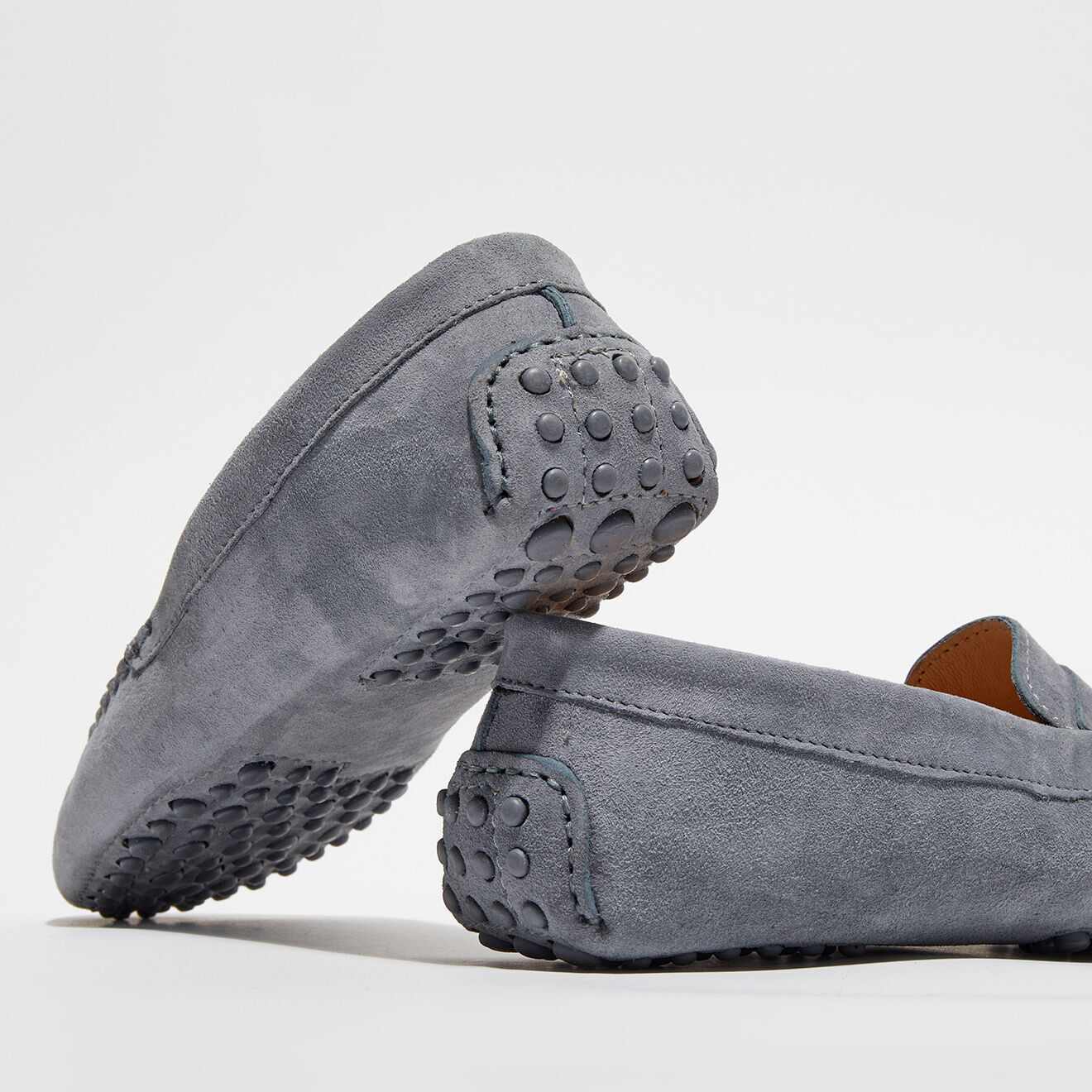 Loafers Mocassins en Velours de Cuir Jade gris perle