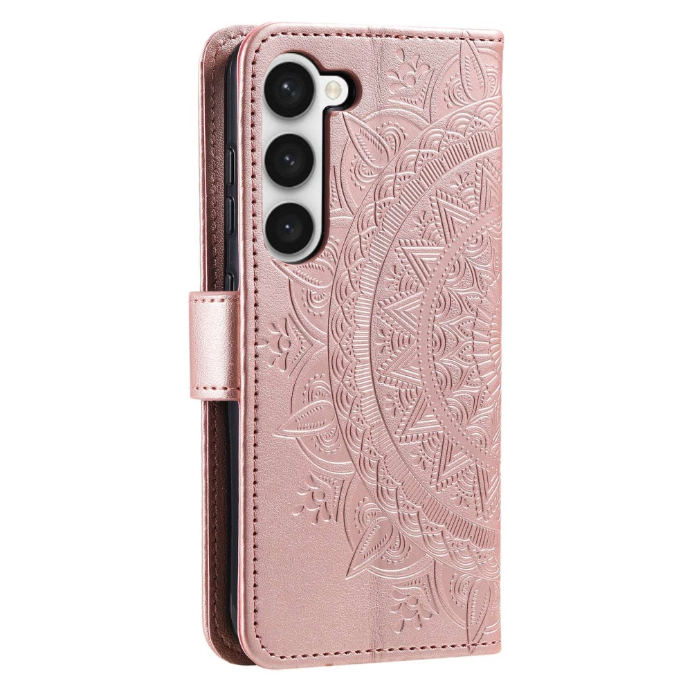 Samsung Galaxy S23 5G Leder Tasche Wallet - Mandala Flowers Imprint - Roségold