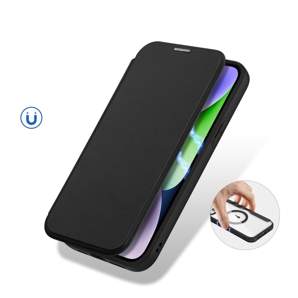 iPhone 15 MagSafe Hybrid Leder Tasche   Kunststoff Rückseite - Schwarz / Transparent