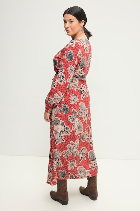 Maxikleid, A-Line, Flowerprint, V-Ausschnitt, Langarm