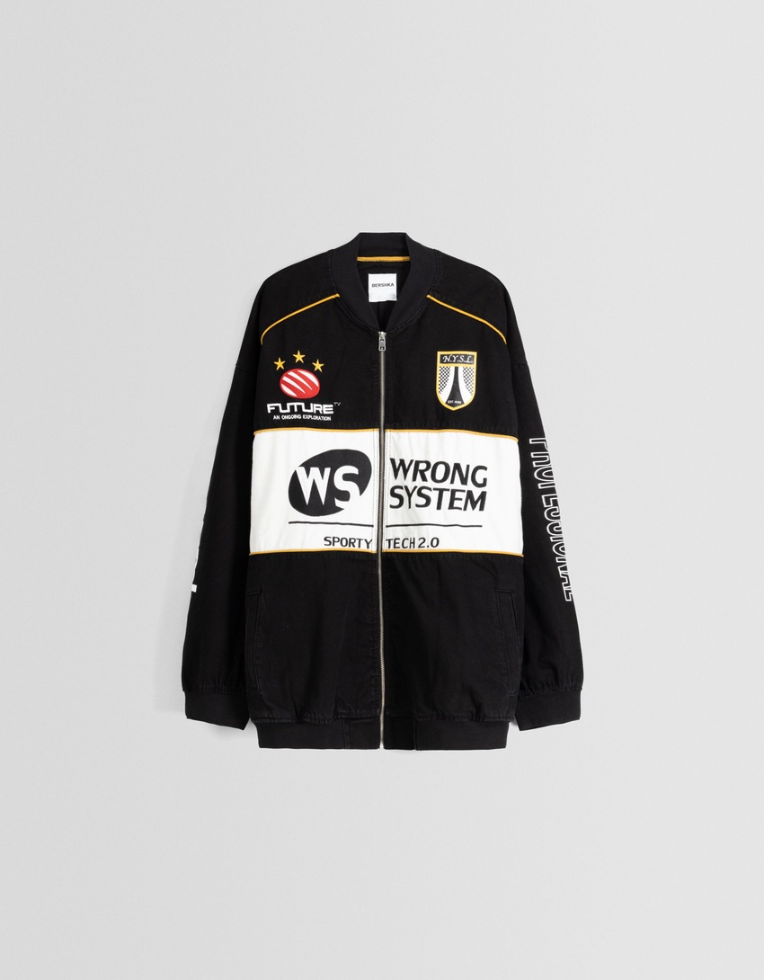 Jaqueta bomber de corrida em jeans