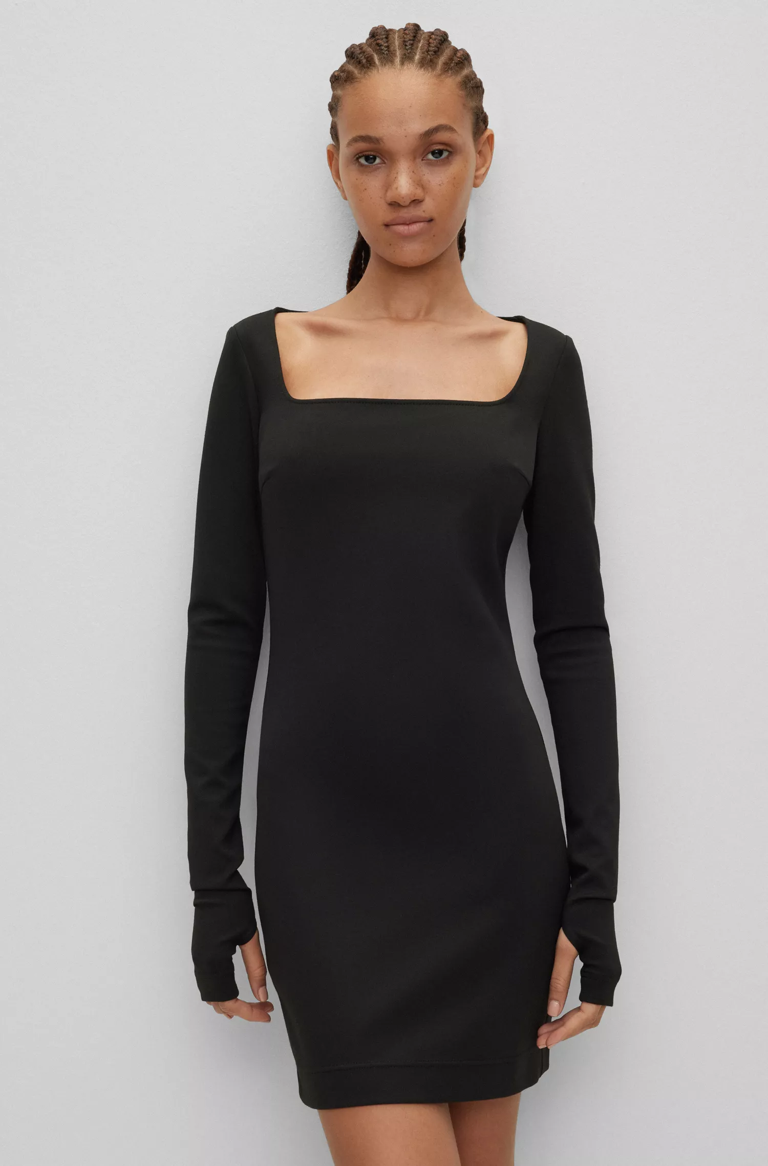 Vestido HUGO vermelho de manga comprida com decote quadrado em jérsei elástico.