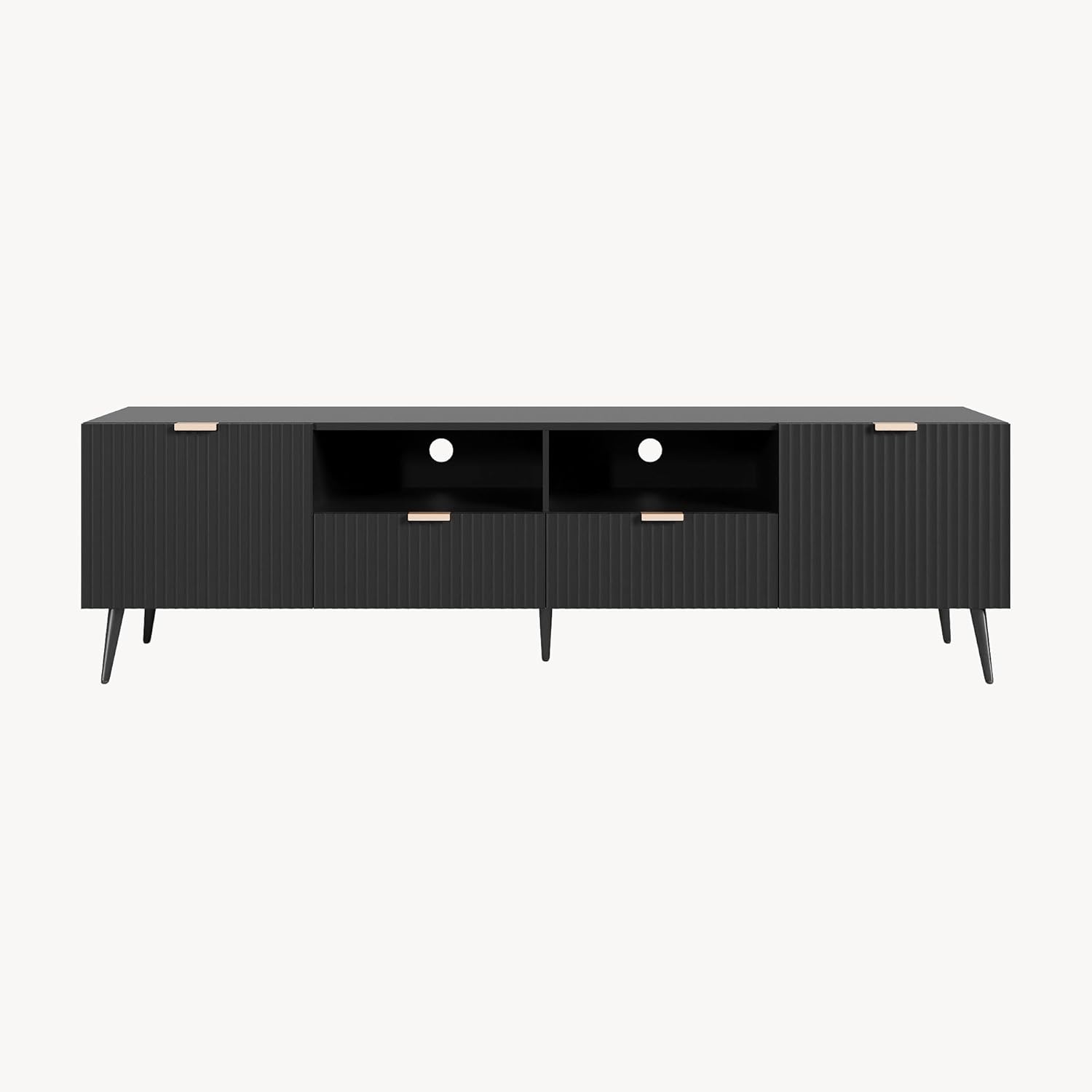 [en.casa] TV Schrank Nand Lowboard mit 2 Türen geriffelt Fernsehschrank mit 2 Schubladen 180 x 40 x 51 cm Sideboard Kommode Fernsehtisch Schwarz