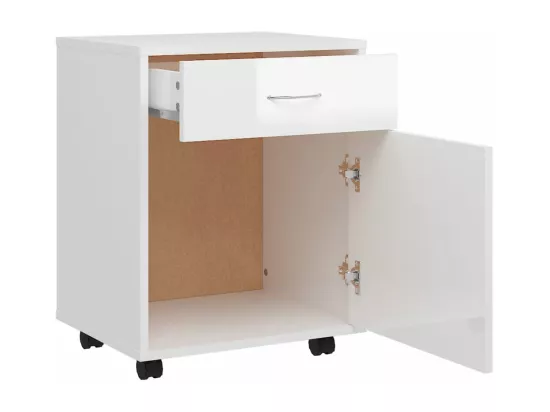 Armoire à roulettes Blanc brillant 45x38x54cm Bois d’ingénierie