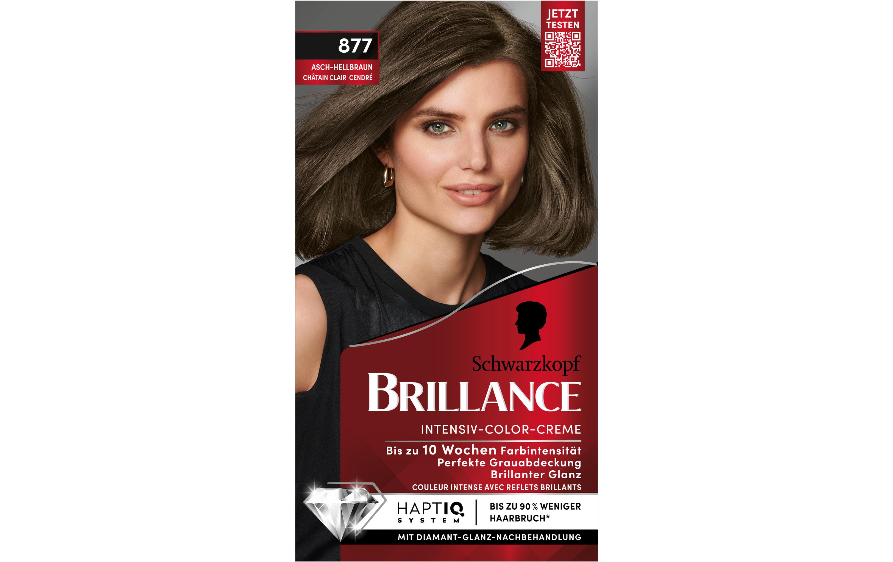 Haarcoloration Brillance 877 Asch-HellbraunPermanente Haarfarbe verleiht langanhaltende Farbintensität