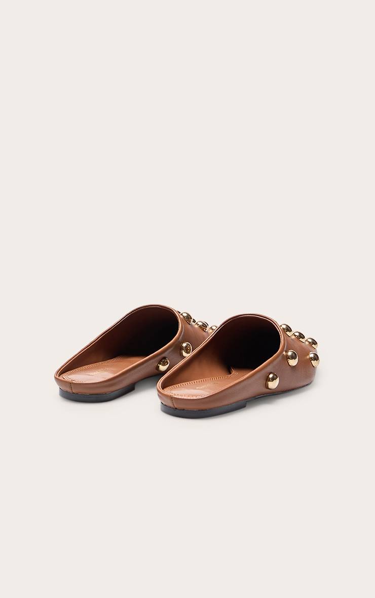 Marron Mules À Enfiler Avec Clous Bombés